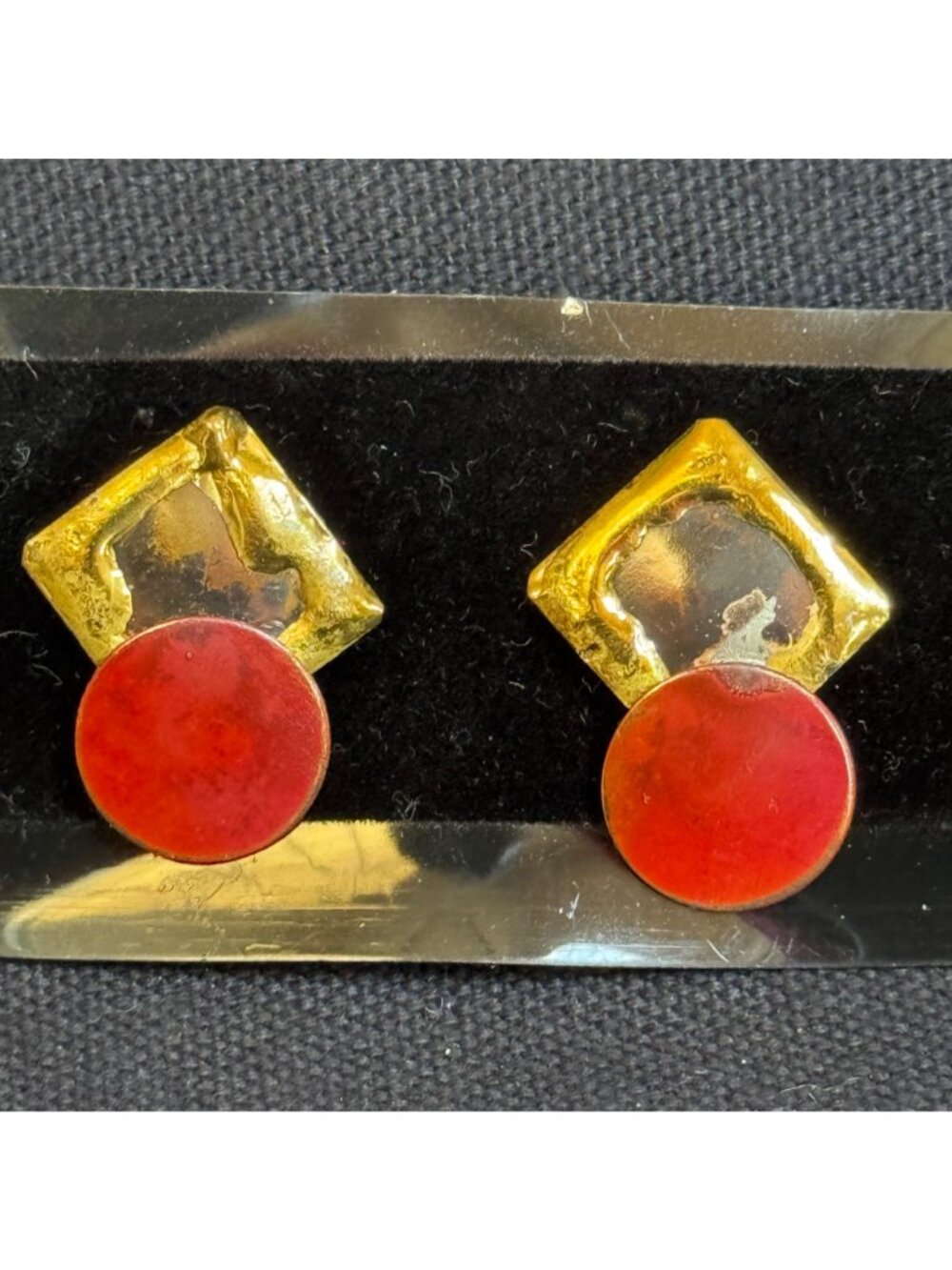 African Express Handmade Enamel & Brass Earrings With Abstract  Design - Picture 6 of 8